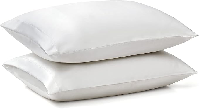 Image of RAGGLE Satin Silk Pillowcase for Hair and Skin Standard Size 18 inchX 28 inch with Soft Breathable Smooth Cooling Pillow Covers for Sleeping or Pillow Protector (2, White)