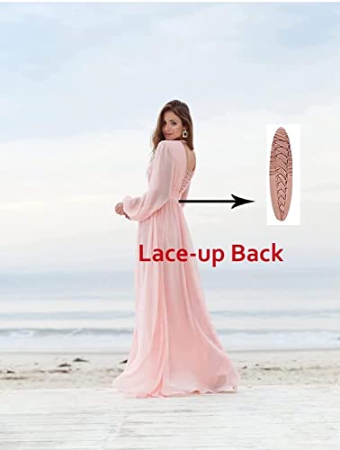 Women's Chiffon Bridesmaid Dresses with Slit V-Neck Prom Dress with Long Sleeves Formal Evening Party Gowns3