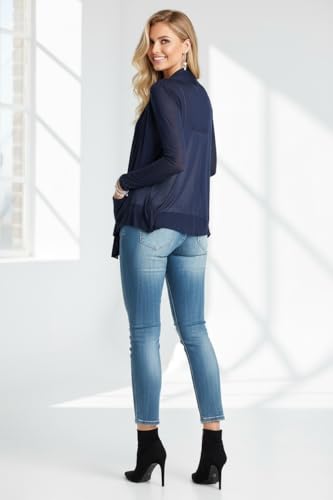Image of ToBeInStyle Womens Open Front Long Sleeve Lightweight Asymmetrical Draped Cardigan with Side Pockets