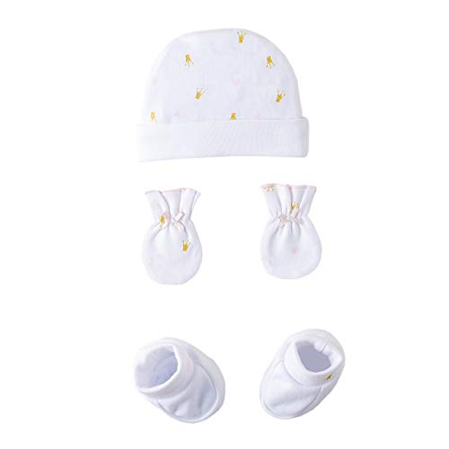 Amomí Ensemble cadeau pour nouveau-né avec bonnet et gants et chaussons avec boîte cadeau pour nouveau-né Taille unique - Blanc - 0-3 mois Cover