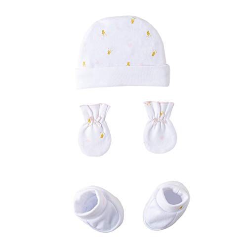 Amomí Set Regalo Recién Nacido Conjunto bebé Primera Puesta Gorro, Manoplas y Patucos con Caja de Regalo para recién Nacido Talla Unica (Blanco)