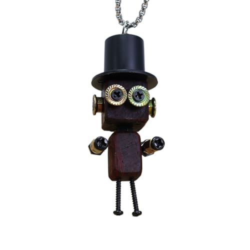 Collar robot punk de madera para mujer con colgante vintage elegante