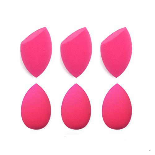 6 Pcs Makeup Sponge Blender,Latex-free Foundation Sponge 2 shapes for Powder&Liquid&Creams,Dry and Wet Use Makeup Sponges(Pink)