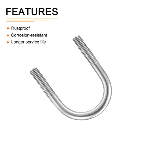 Image of DTGN 1-3 /8 inchx2.36 inch(DXL) Round U-Bolts - 5Pack - Good for Construction Industry - 304 Stainless Steel Round Bend U Bolt - Silver