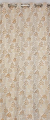 Image of HOME UTSAV Premium Jute Curtains for Window 5 feet Leaf Pattern Room Darkening Curtain | Pack of 1 | Jacquard Fabric | Beige