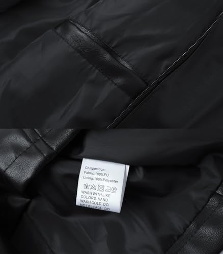 Image of INVACHI Men's Faux Leather Jacket Windbreaker Trench Coat with Detachable Collar Overcoat
