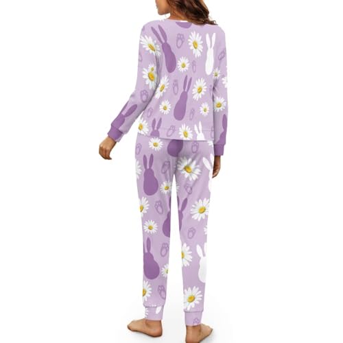 Image of Womens Lounge Set Long Sleeve Soft Pajama Sets Casual 2 Piece Pj Outfit Crewneck Sleepwear with Pockets Plus Size