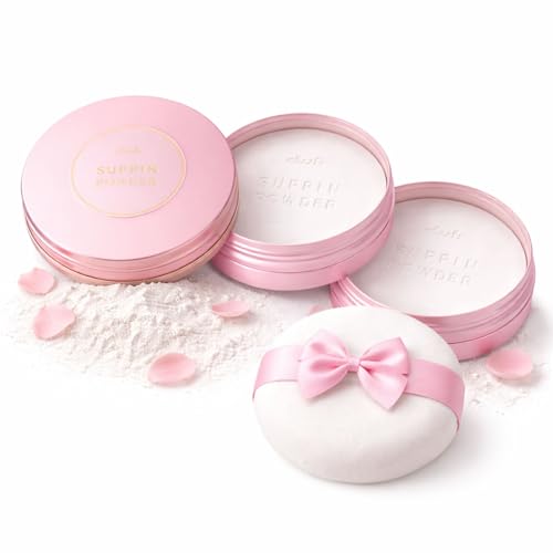 Image of Club Suppin Translucent Pressed Powder Foundation & Overnight Skincare, Makeup Setting Powder & Face Finish POWDER with Shea Butter, Amino Acids& Aloe Extract by Japanese Skincare PINK PLUSH, 2EA