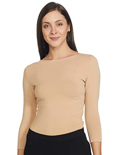 Image of Marks & Spencer Womens Solid Cotton Blend Boat Neck Slim Fit T-Shirt