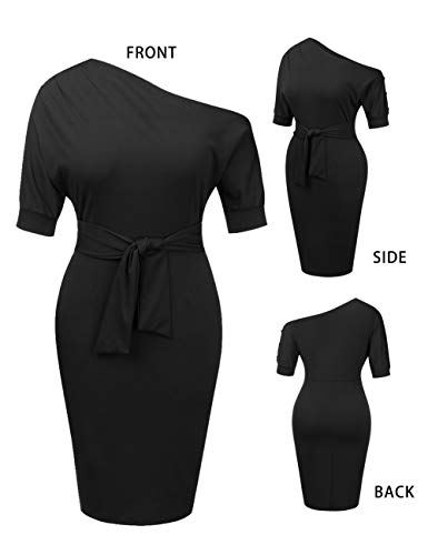 Nature Comfy Elegant Womens Wear to Work Casual one Shoulder Belted Pencil Dress with Pockets3