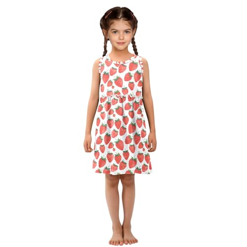 Girls and Toddlers'Sleeveless Red Strawberry Cartoon Print Summer Casual Dresses for Home Party Beach 2-8 Years4