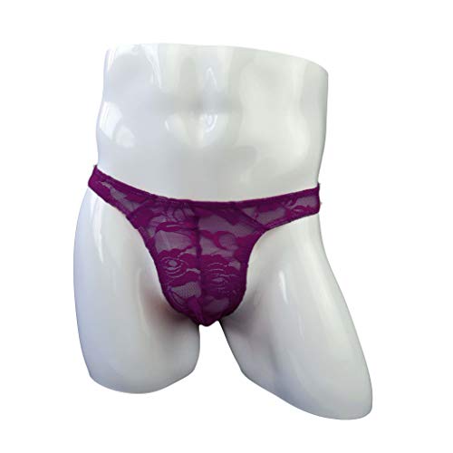 Extlps Transparent Lace Thong G-String Underwear For Sissy Men Pe-M Purple #TOP1
