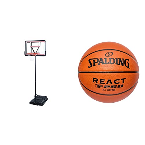 Lifetime Pro Court Height Adjustable Portable Basketball System, 44 Inch Backboard, Red/White & Spalding React Tf-250 Indoor-Outdoor Basketball 29.5" #TOP26
