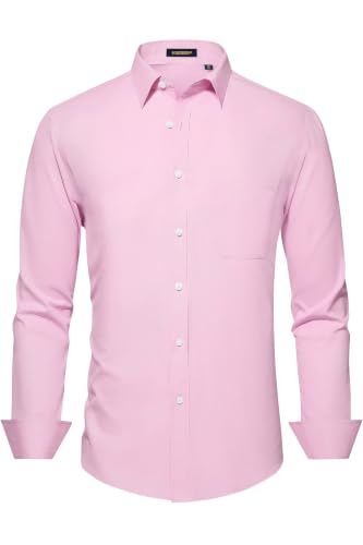Image of HISDERN Mens Dress Shirts Long Sleeve Button Down Casual Shirts for Men Inner Contrast Formal Business Tuxedo Wedding Shirt
