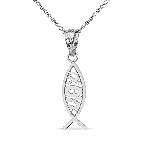 925 Sterling Silver Ichthus Ichthys Christian Vertical Fish Pendant Necklace