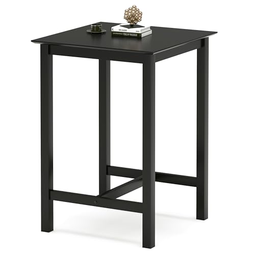 Orweiin 27.5 inch Bar Table, Solid Wood Counter Height Table, Square High Top Table for Dining Room, Living Room, Black