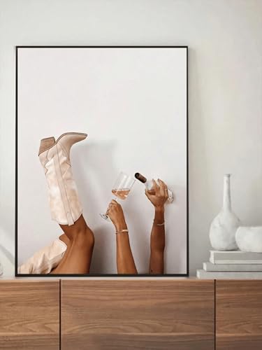 Impression sur toile art vintage affiche botte et verre à vin rétro