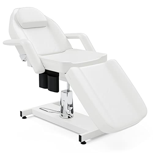 Paddie Hydraulic Facial Bed Tattoo Chair Height Adjustable Swivel With Storage Pocket For Esthetician, Massage/Lash Extension/Microblading/Spa, White #TOP19