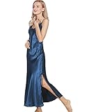 Shymay Women's Long Satin Nightgown Sleeveless long Slip Dress Silk Nightdress Chemise Sleepwear for Women (Navy Blue, X-Large)