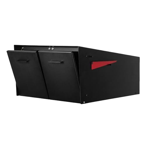 Ilyapa Black Double Mailbox Post Mount Mailboxes for Outside- Two Sided Mail Box for 2 Houses with Standard Single Mounting Door Numbering Kit Outdoor All Weather with Magnetic Doors