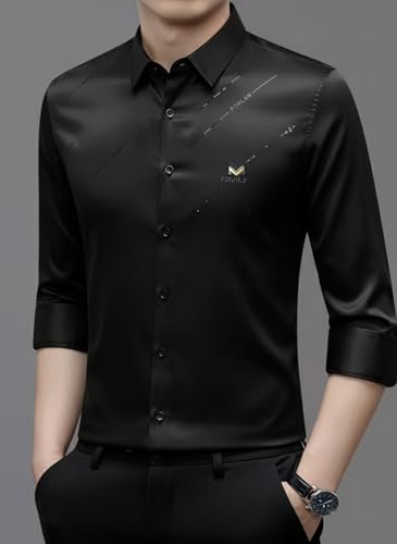 Image of IndoPrimo Men's Premium Satin Shirt for Party, Formal & Casual Wear - Stylish Designer Full Sleeve Shirt for Men
