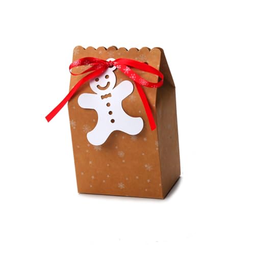 Healeved 6pcs Christmas Paper Candy Cookie Package Boxes White Tags and Ribbon for Christmas Holders and Packing Boxes