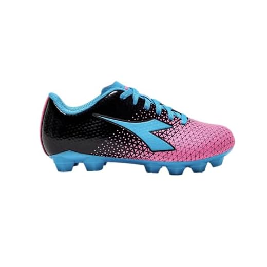 Diadora Cattura Youth Soccer Cleats, Black/Blue/Pink, Little/Big Kid, 2.5