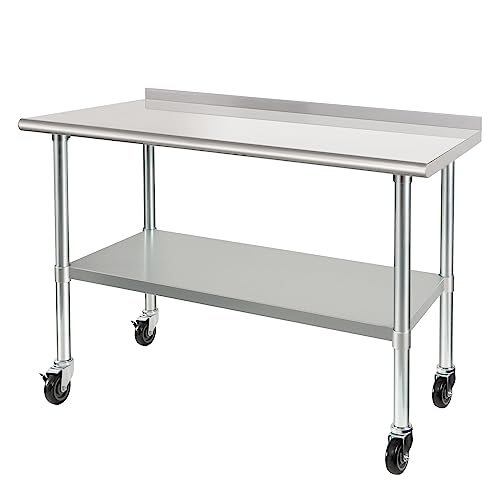 HARDURA Edelstahltisch 61x122cm mit Radern Rollen Heavy Duty Commercial Prep Table mit 5cm Aufkantung undverstellbarem Unterregal für Restaurant Küche Haus und Hotel
