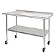 HARDURA Edelstahltisch 61x122cm mit Radern Rollen Heavy Duty Commercial Prep Table mit 5cm Aufkantung undverstellbarem Unterregal für Restaurant Küche Haus und Hotel