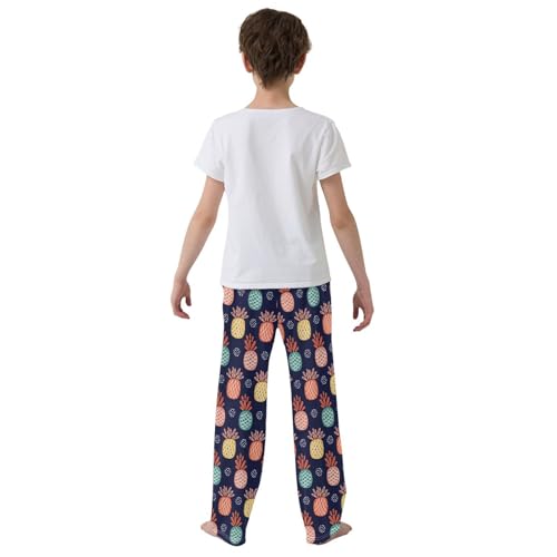ZZXXB Colorful Pineapple Pattern Boys Long Pants Soft Trousers Elastic Waist Kids Lounge Bottoms with Pockets S-XL3