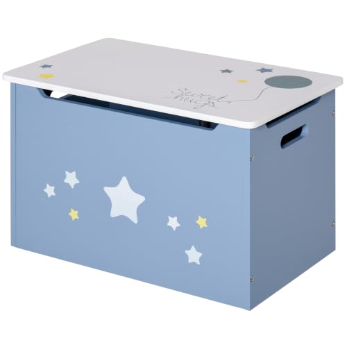 Image of HOMCOM Kids Wooden Toy Box Storage Chest Side Handle Safety Hinge Blue