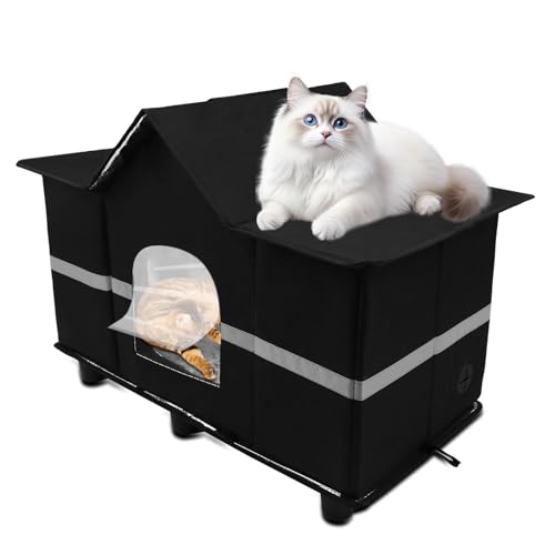 Heated Outdoor Cat House Weatherproof - Insulated Shelter with Safety Certified Heating Pad, Waterproof Design & Escape Exits for Winter Protection