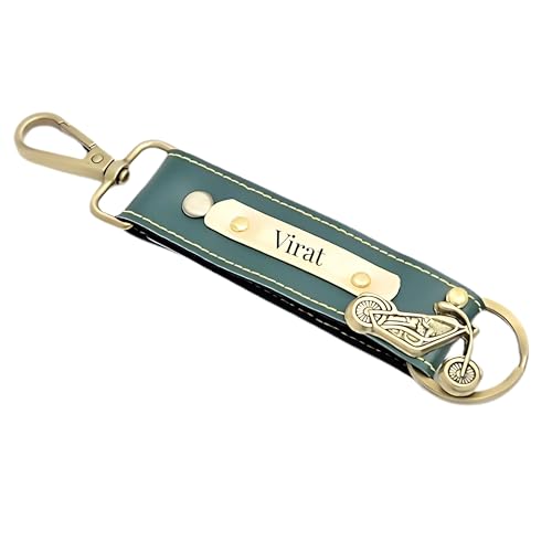 Image of Personalized Leather Keychain with Custom Name and Metal Charm, PU Leather with Hand Stitching, Adjustable Keyholder
