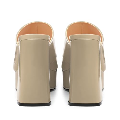 Image of Women Square Open Toe Platform Chunky Heel Slide Sandals | Slip On High Heel Dress Sandals, Elegant Formal Footwear For Wedding Club Evening Party Events