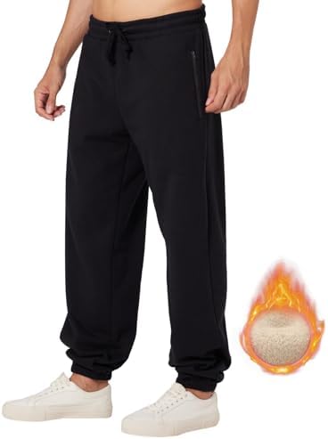 ineepor Jogginghose Herren Baumwolle Winter Thermo Dicke Baggy Gefütterte | Warme Jogginghosen Weit, Breite Fleece Sporthosen, Gym Track Pants mit reißverschluss Taschen