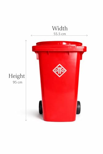 Image of OTTO Plastic Manual-Lift Garbage Waste Dustbin with Wheels 120 Ltr Red