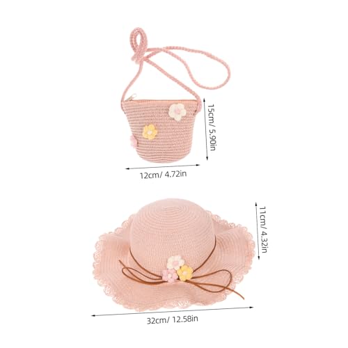 2pcs Boys and Girls Sun Hat and Purse Set Uv Protection Boy Girl Straw Beach Hat Matching Bag for Summer Fun Foldable Design for and Storage Pink2