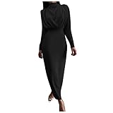 SGASY Women’s Long Sleeve Formal Dresses Mock Neck Ruched Front Elegant Pencil Maxi Dress Black