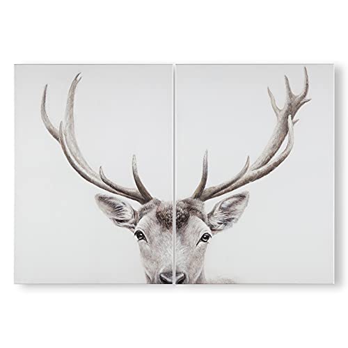 Art For The Home Regal Stag Set of 2 Printed Canvas - Natural/White Wall Art - Contemporary hand painted Regal Stag design - Feature design - Cover for small cracks