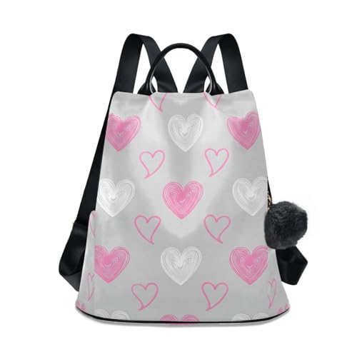 Sac à dos femme cœurs blanc rose avec pompon et rangements optimisés
