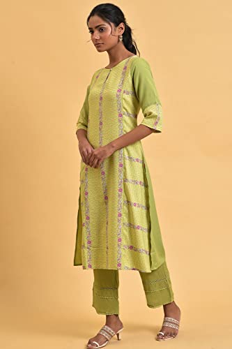 Image of W for Woman Women's Polyester Straight Fit Fiber Floral Printed Straight Summer Kurta