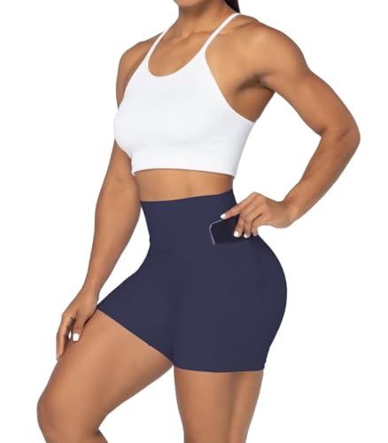 Image of Sunzel No Front Seam Biker Shorts for Women with Pockets, Yoga Workout Gym Bike Shorts with Tummy Control
