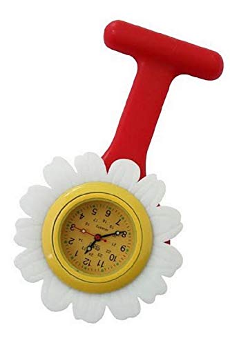 Bullahshah Unisex-Adult Daisy Floral Silicone Nurse Doctor Tunic Brooch Watch Extra Battery Red