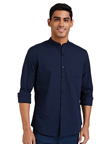 Image of Amazon Brand - Symbol Men's Cotton Shirt | Chinese Collar | Casual | Plain | Full Sleeve | Summer - Regular Fit (Available in Plus Sizes)