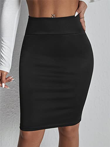 Romwe Women's Elegant Bow Back Ruched High Waisted Bodycon Pencil Midi Skirt Work Office Black M #TOP1