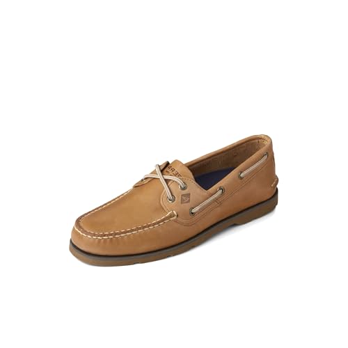 Sperry Men's Leeward 2-Eye Leather Boat Shoe, Sahara/Tan, 11