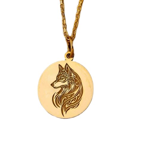 Colgante de lobo aullando en plata 925 bañada en oro de 24 mm LKBEADS L_01451