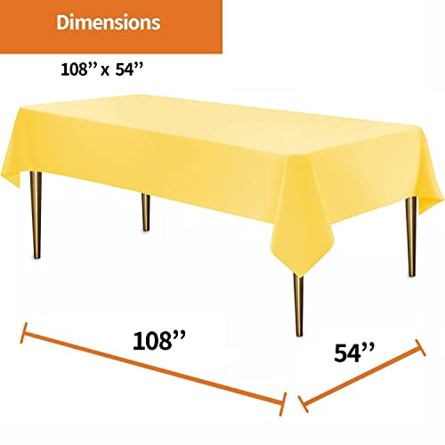 Image of Party Dimensions Yellow Plastic Tablecloths, 12 Pack, 54 x 108 Rectangle | Disposable Waterproof Plastic Table Cover for Birthdays, Weddings, Graduations, Picnics & BBQs, Indoor Outdoor, 6-8 ft Tables