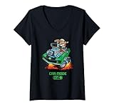 Femme Mode Voiture sur drôle Sixties Voiture Classique Dragster Cartoon T Shirt avec Col en V