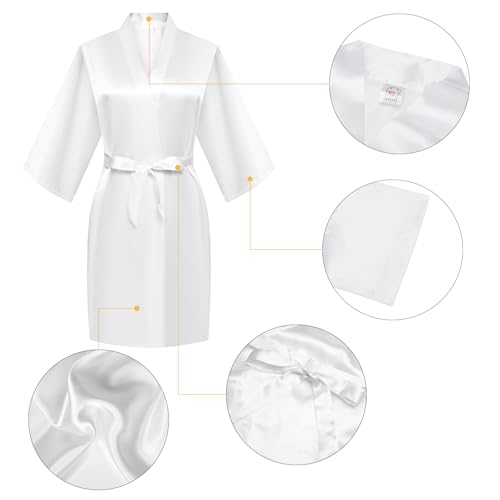 HENGBIRD Bride Morgenmantel Damen Bademantel Satin Kimono V Ausschnitt Nachtwäsche mit Hausschuhe für Hochzeit JGA Partydeko XL Weiß